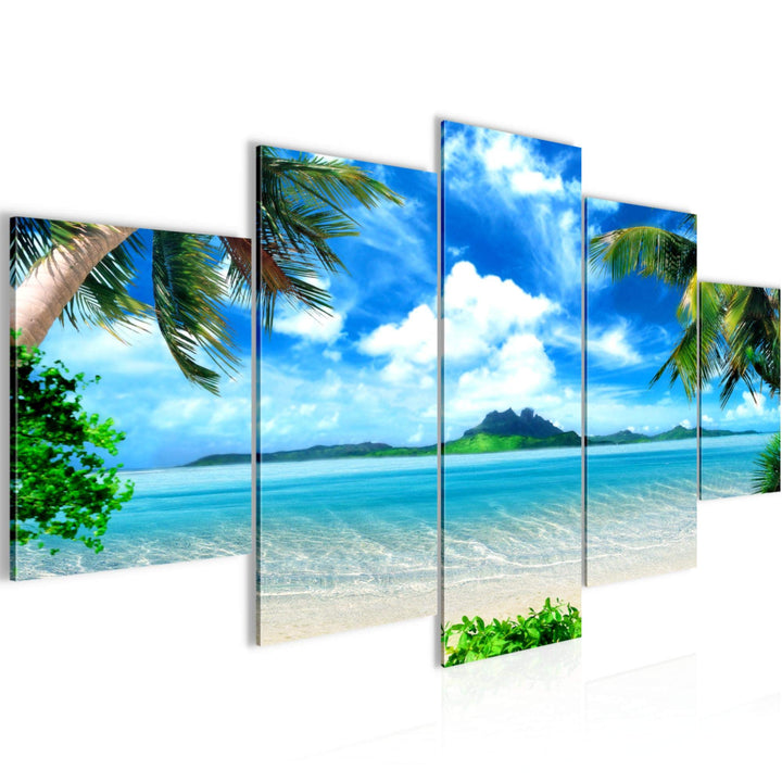 Runa Art Bild Schlafzimmer Wohnzimmer Strand Palmen 5 Teilig Meer Blau Beige Wandbilder auf Vlies Le