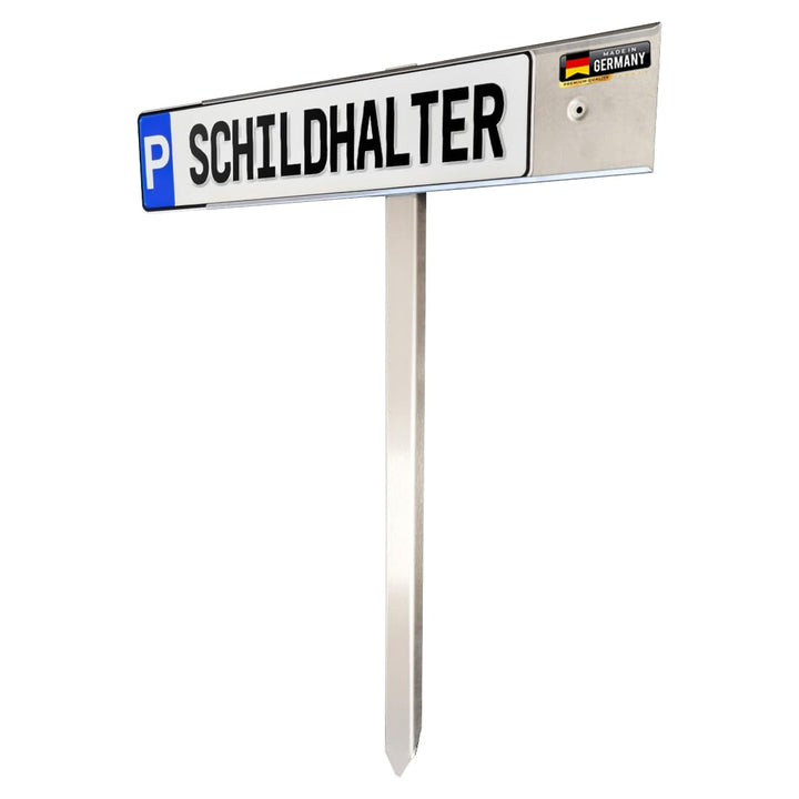 Edelstahl Parkschild Halterung mit Pfosten, Schild einfach einschieben, Made in Germany Parkschild H
