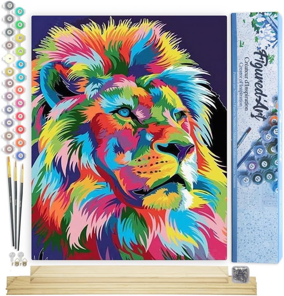 Figured'Art Malen Nach Zahlen Erwachsene Mit Rahmen Löwe Pop Art 2 - Paint by Numbers Basteln DIY Ba
