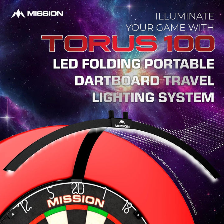 Mission Darts TOR100 Torus 100 | Dartscheibe LED klappbar tragbar Dartscheibe Reise Beleuchtungssyst
