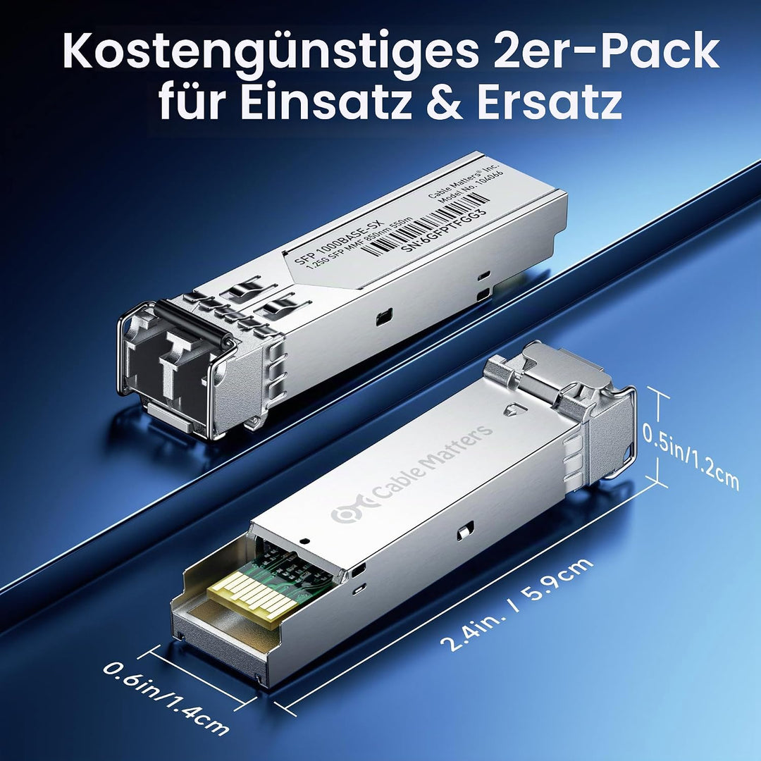 Cable Matters 2er-Pack 1000BASE-SX SFP LC Multimode Glasfaser Transceiver Modul, 1.25G, 850 nm, MMF