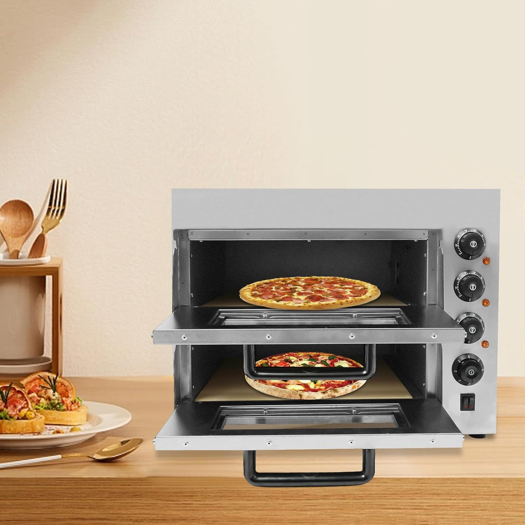 Professional Doppel Pizzaofen 3000W, Edelstahl Kommerzieller Pizzabackofen, Mehrzweck-Pizzaofen für
