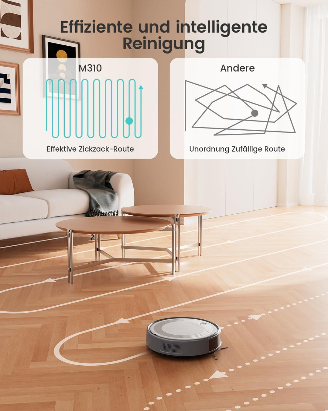 LEFANT Saugroboter M310G, 4500Pa Staubsauger Roboter mit präziser PSD-Navigation, 180 Min Laufzeit,