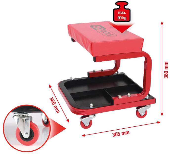 KS Tools 500.8020 Fahrbarer Werkstatthocker, L440xB360xH360mm
