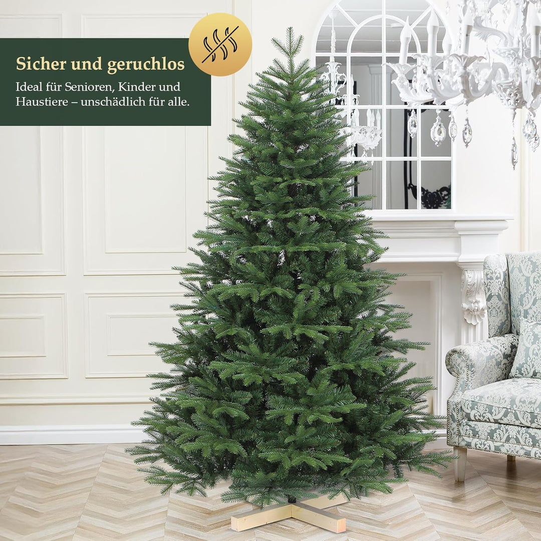 SALCAR Künstlicher Weihnachtsbaum mit Holzständer, Tannenbaum Künstlich 150 cm aus PE Spritzguss &amp; P