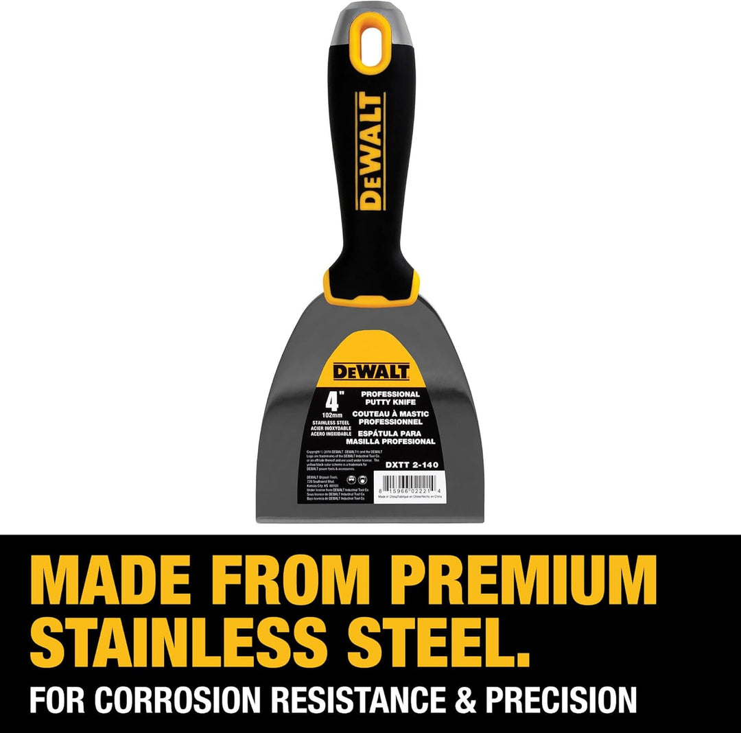 DEWALT 4" Putty Knife | Stainless Steel w/Soft Grip Handle | DXTT-2-140 4-Inch, 4-Inch