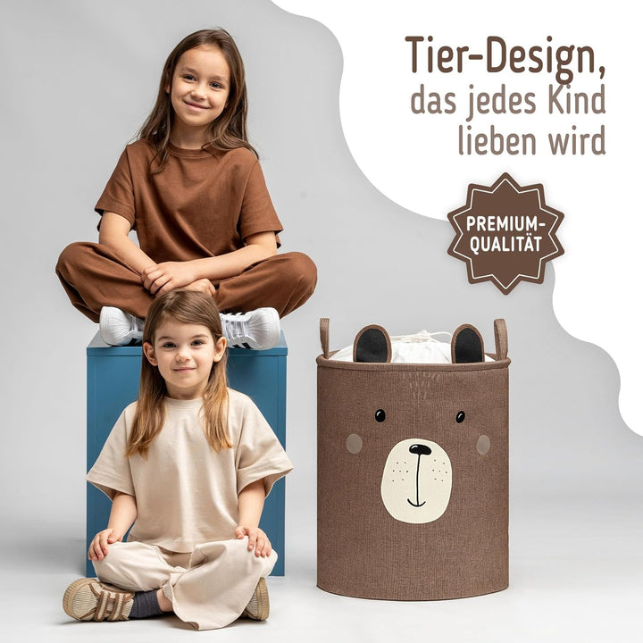 SIPO Spielzeugkorb Premium, XXL 63L, Brown Bear, Faltbarer Spielzeug Organizer mit Kordelzug, Wasser