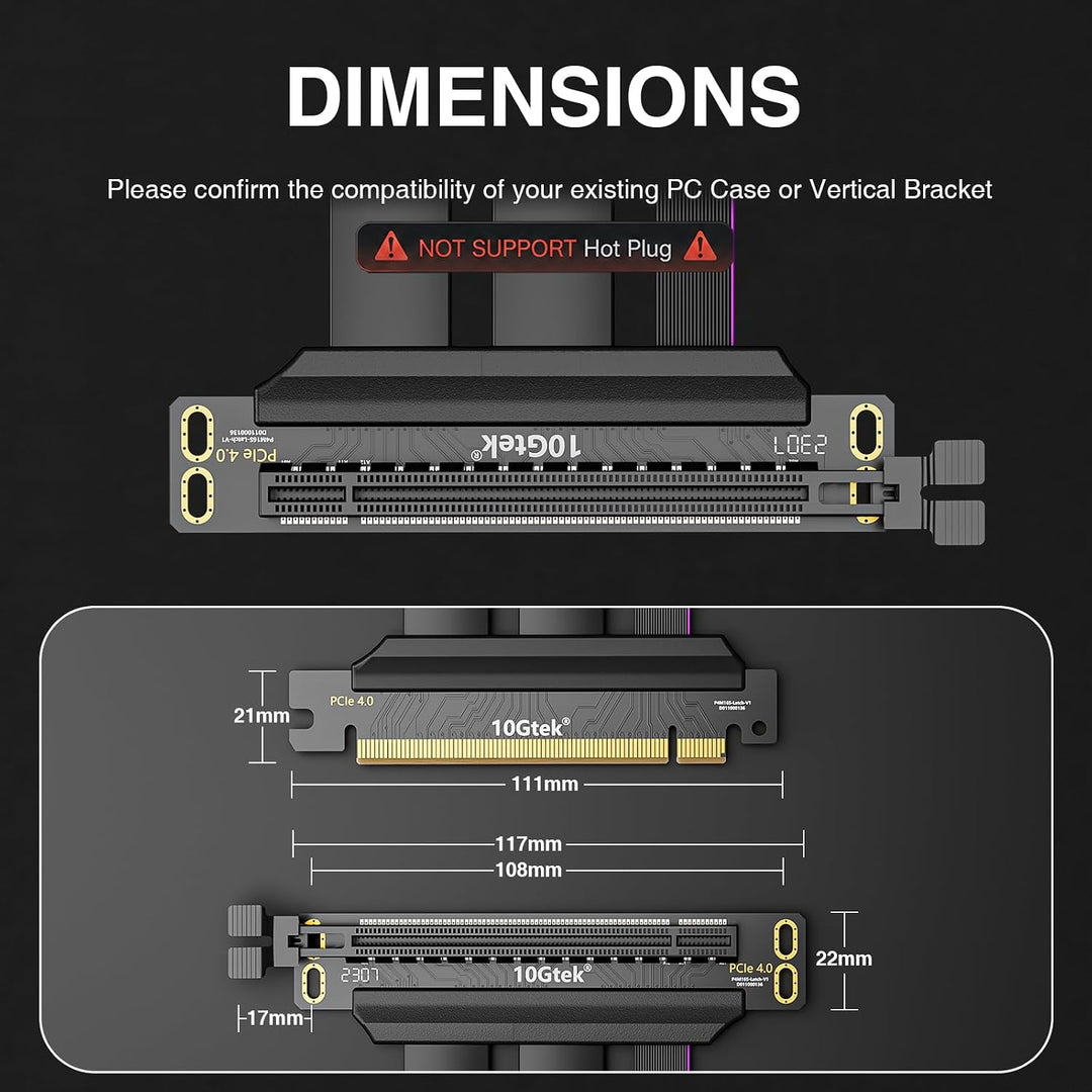 PCIe 4.0 Extension Cable, X16 to X16, M to F, 180° to 90°, Cable Length 20cm, for Computer Graphics