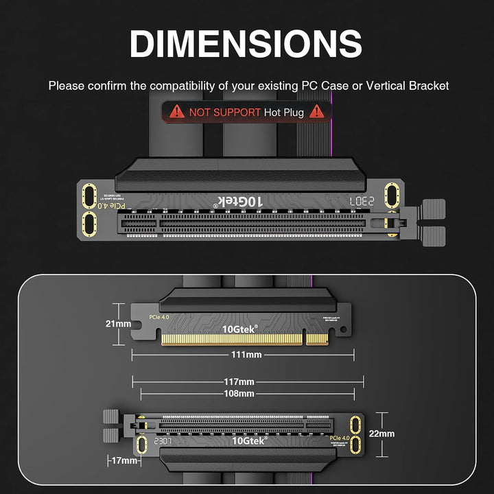 PCIe 4.0 Extension Cable, X16 to X16, M to F, 180° to 90°, Cable Length 20cm, for Computer Graphics