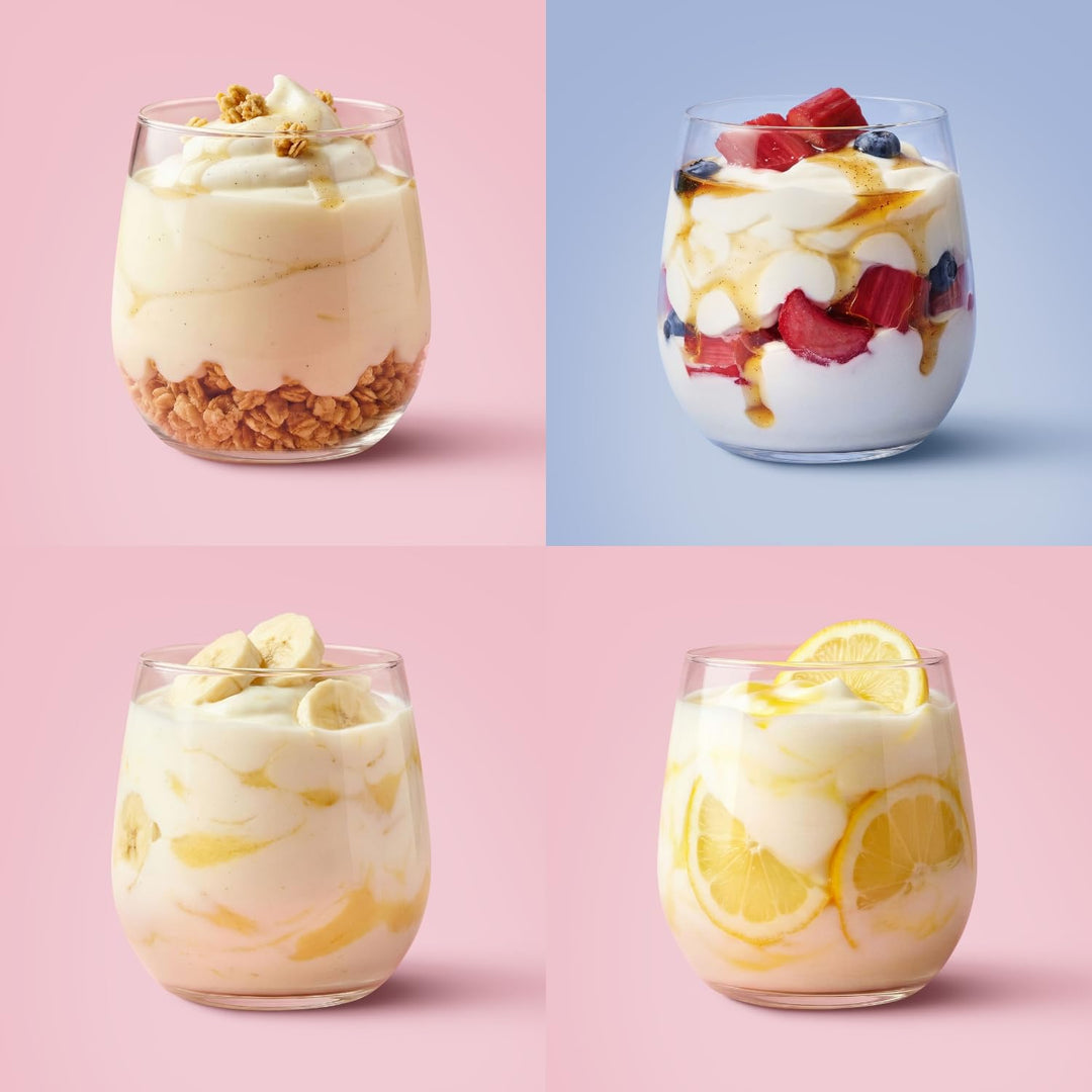 EasiYo Starter-Set mit schwarzem 1kg Joghurtbereiter | Inklusive 4 Beutel: Vanille, Zitrone, Banane