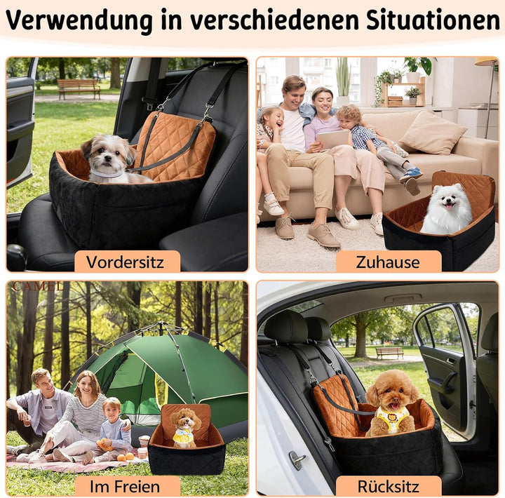 Hundeautositz bis 9 kg, Memory-Schaum Hundebooster mit Plüsch-Samt-Bezug, rutschfeste Unterseite & 2