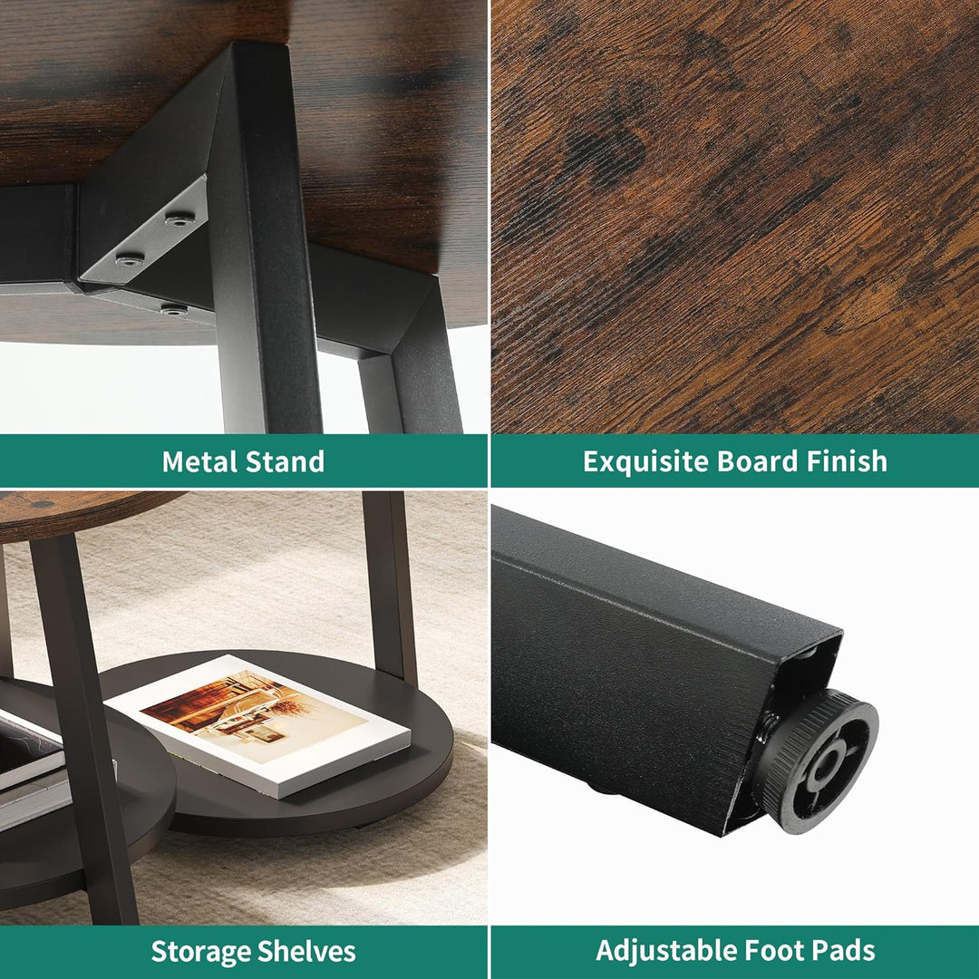 YITAHOME 2er Set Couchtisch Set Rund, Wohnzimmertisch mit Stauraum, Beistelltisch 2er Set Stapelbar