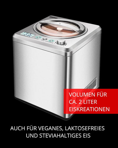 UNOLD 48872 Eismachine Exklusiv mit selbstkühlendem Kompressor, 2 L Volumen, modernes Edelstahlgehäu