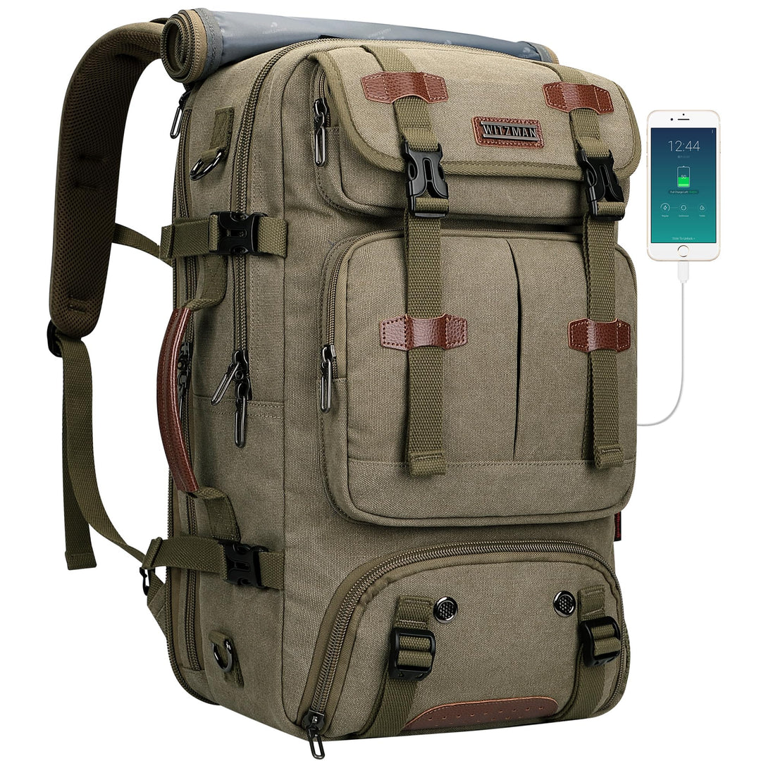 WITZMAN Reiserucksack Herren Gross 40L Canvas Vintage 3 in 1 Rucksack Fit 16 Zoll Laptop Rucksack fü