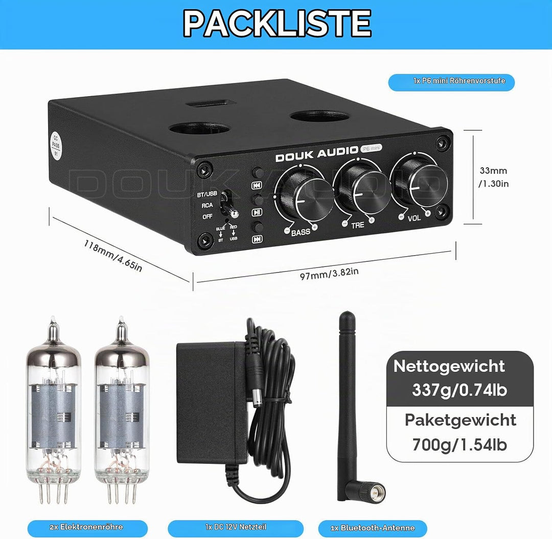 Douk Audio P6-mini HiFi Bluetooth Röhrenvorverstärker Mini Stereo Valve Vorverstärker Tube Preamp mi