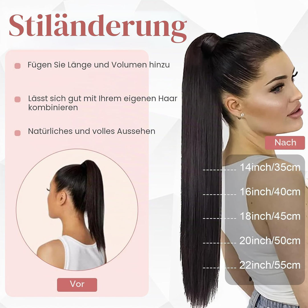S-noilite Echthaar-Extensions aus glattem und langem natürlichem Haar – Pferdeschwanz Ponytail mit e