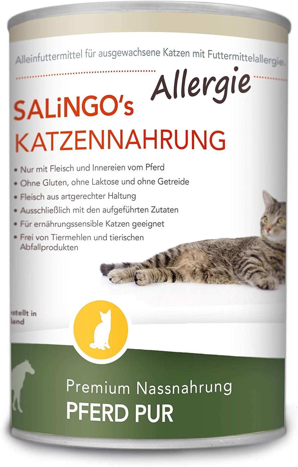 SALiNGO Katzenfutter nass hypoallergen Pferd Pur 6x400g | hoher Fleischanteil | zuckerfrei | getreid