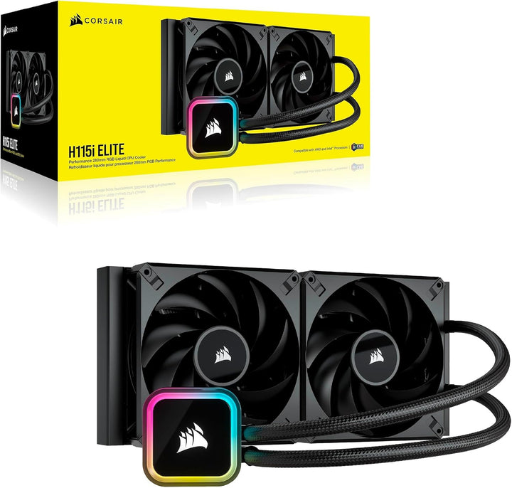 Corsair iCUE H115i RGB Elite CPU-Flüssigkeitskühler (16 Dynamische RGB-LEDs, AF Elite Series 140-mm-