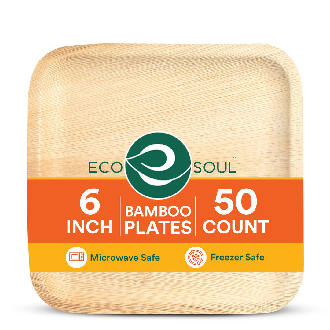 ECO SOUL 100% kompostierbare 15 cm, quadratische Palmblatt Teller [200 Stück] |Premium Palmblatt Ges
