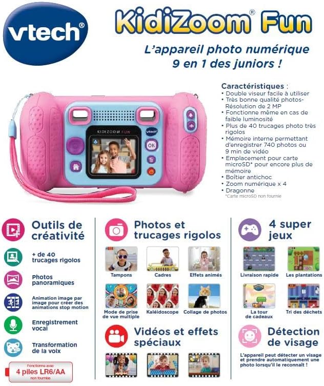 VTech Kidizoom Fun Rose Kinder Digitalkamera mit Display, Videos, Trucages, Spezialeffekte, Kindersi