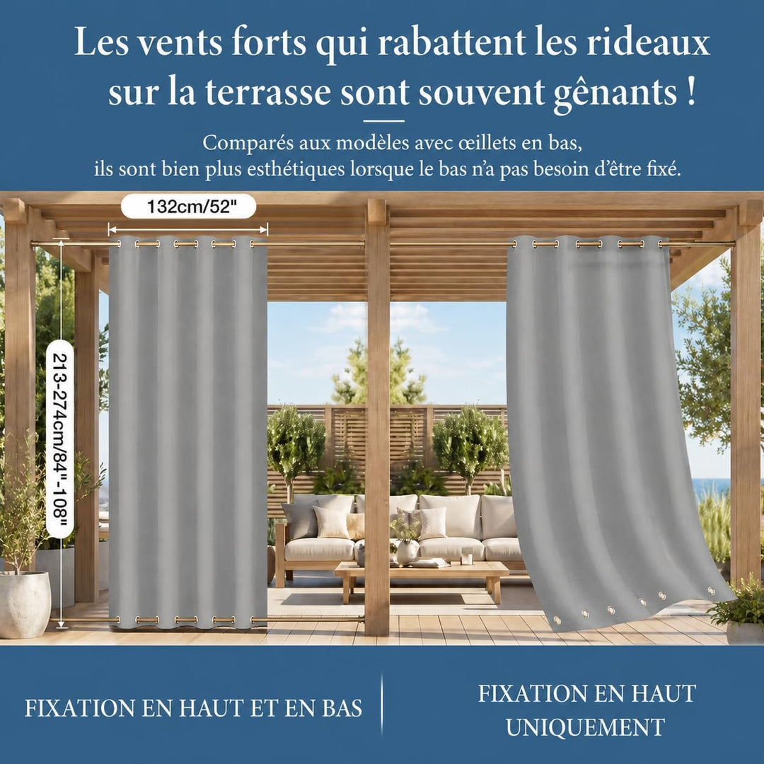 Rosnek Outdoor Vorhang Wetterfest Winddicht mit Obere und Untere Ösen,2 Stück Outdoorvorhänge 243x13
