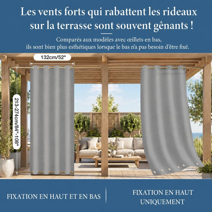 Rosnek Outdoor Vorhang Wetterfest Winddicht mit Obere und Untere Ösen,2 Stück Outdoorvorhänge 243x13