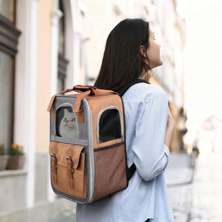 Haustier Rucksack für Katzen & Kleine Hunde,Atmungsaktiver Tragbare Katzenrucksack mit Sichtfenster,