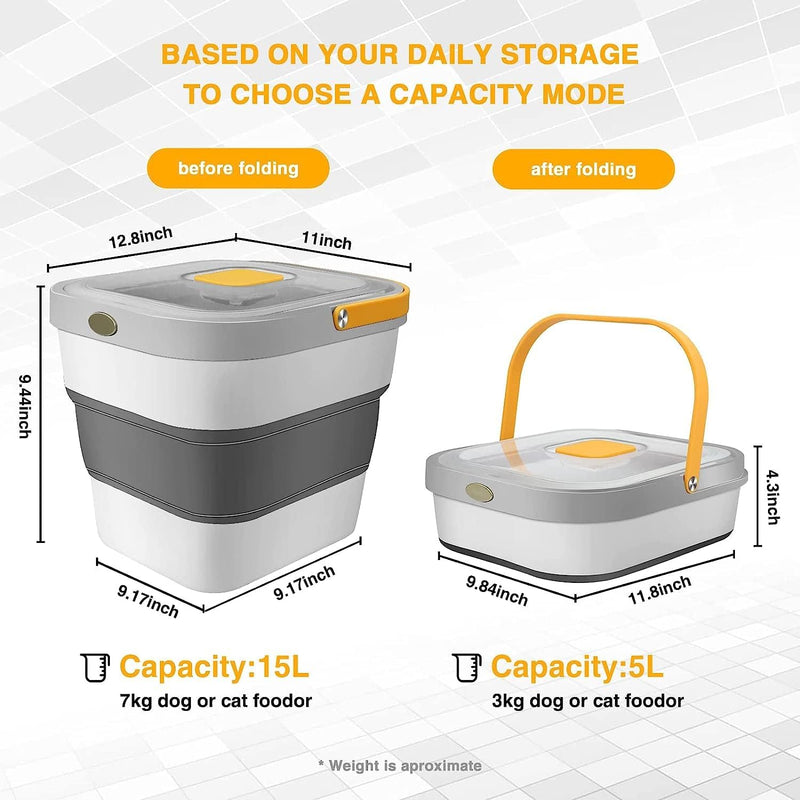 OBOVO Pet Food Storage Container 20 L for 7,5 kg, Flip-Up Lid, Airtight, Transparent, Shovel and Whe