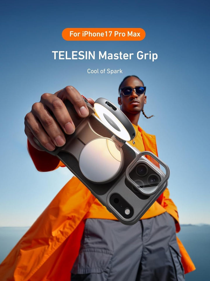 【Nur für iPhone 17 Pro】 TELESIN Master Grip Kit, Magnetic Kameragriff mit C03 Magnetische Selfie-Lic