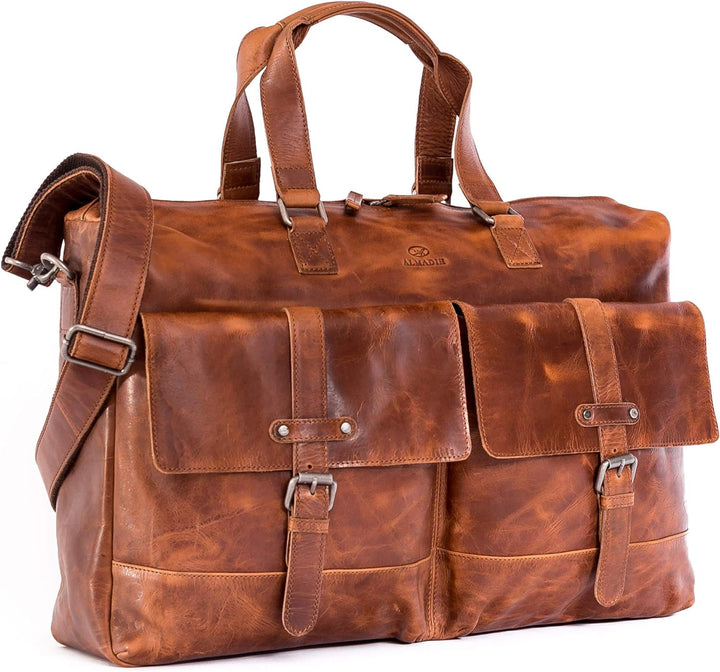 ALMADIH Leder Reisetasche Sporttasche Kane Premium Rindsleder BH Weekender Handgepäck Freizeit Gym F