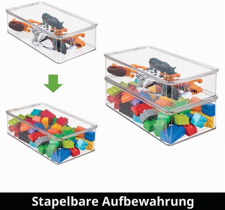 mDesign 4er-Set Spielzeugaufbewahrung – stapelbare Aufbewahrungsbox mit Deckel aus robustem Kunststo