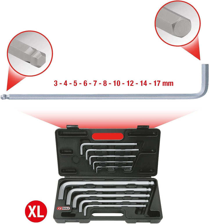KS Tools 151.2150 Kugelkopf-Innensechskant-Winkelschlüssel-Satz,XL,10-tlg