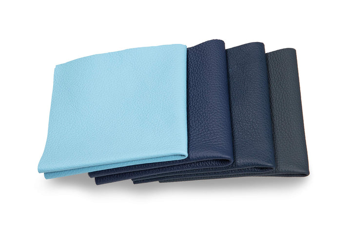 Lederstücke - Variierende Lederbündel in verschiedenen blauen Farbtönen, Leder Zuschnitt, Extra Gros