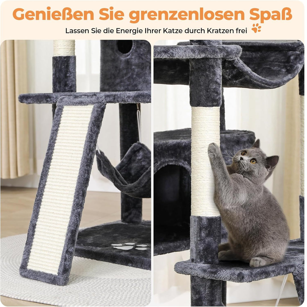 MSmask Kratzbaum gross, 194 cm hoch Katzenbaum XXL mit 3 Grossen Plattformen, 2 Höhlen, Sisalstämme,