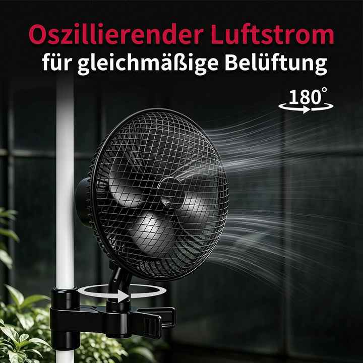 Grow Ventilator Oszillierend Mehrstufige Lüftergeschwindigkeit Clip Ventilator Timer Lüfter 20W Clip