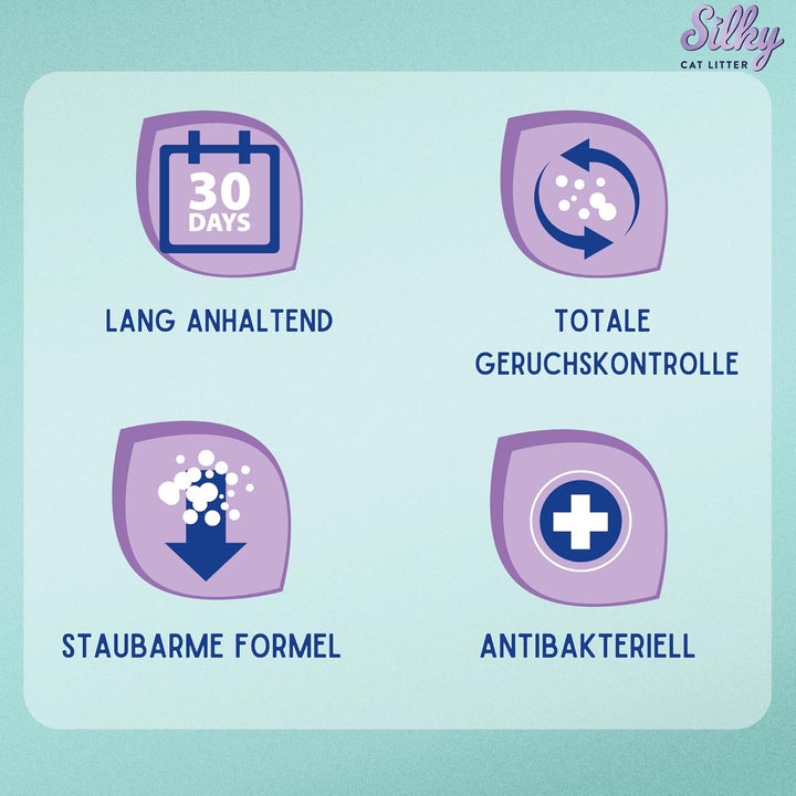 Silky Mikro Silikat-Katzenstreu 3,8L | 30,4L Satz | Staubfrei, Geruchskontrolle, Saugfähig, Bakterie