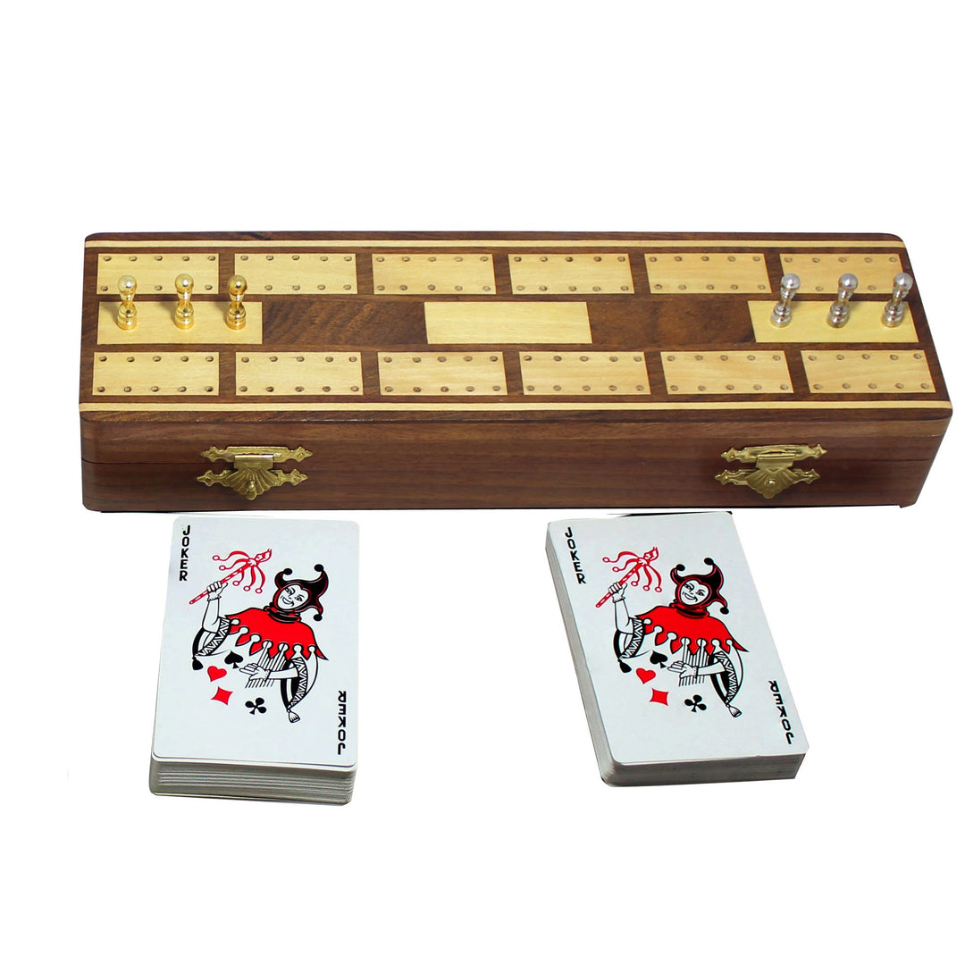 Weihnachtsgeschenke 2 Strecke hölzernen Cribbage Board und Stifte-Set mit 2 Decks Spielkarten
