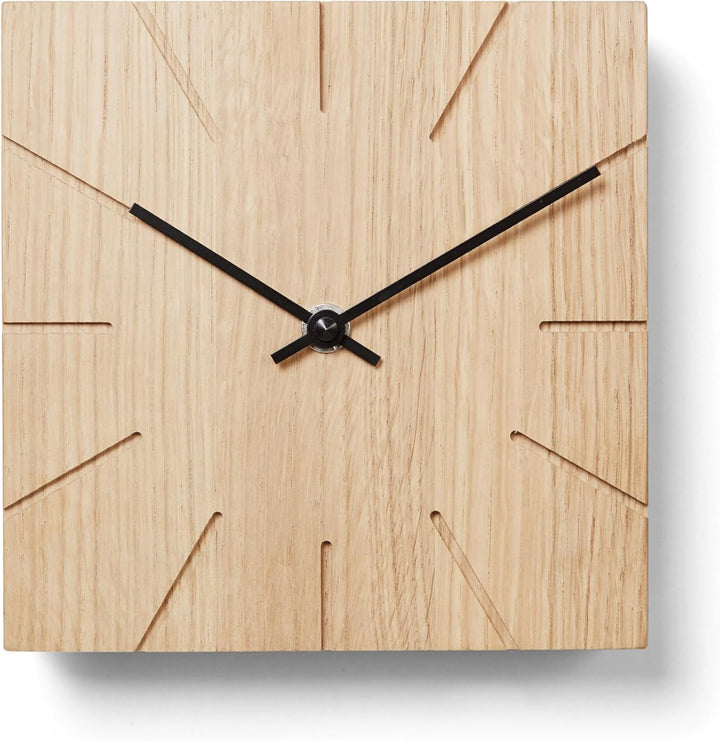 Natuhr Holzuhr Wanduhr Tischuhr Holz - Beam - geräuscharm Massivholz modern Design 17 x 17 cm (Eiche