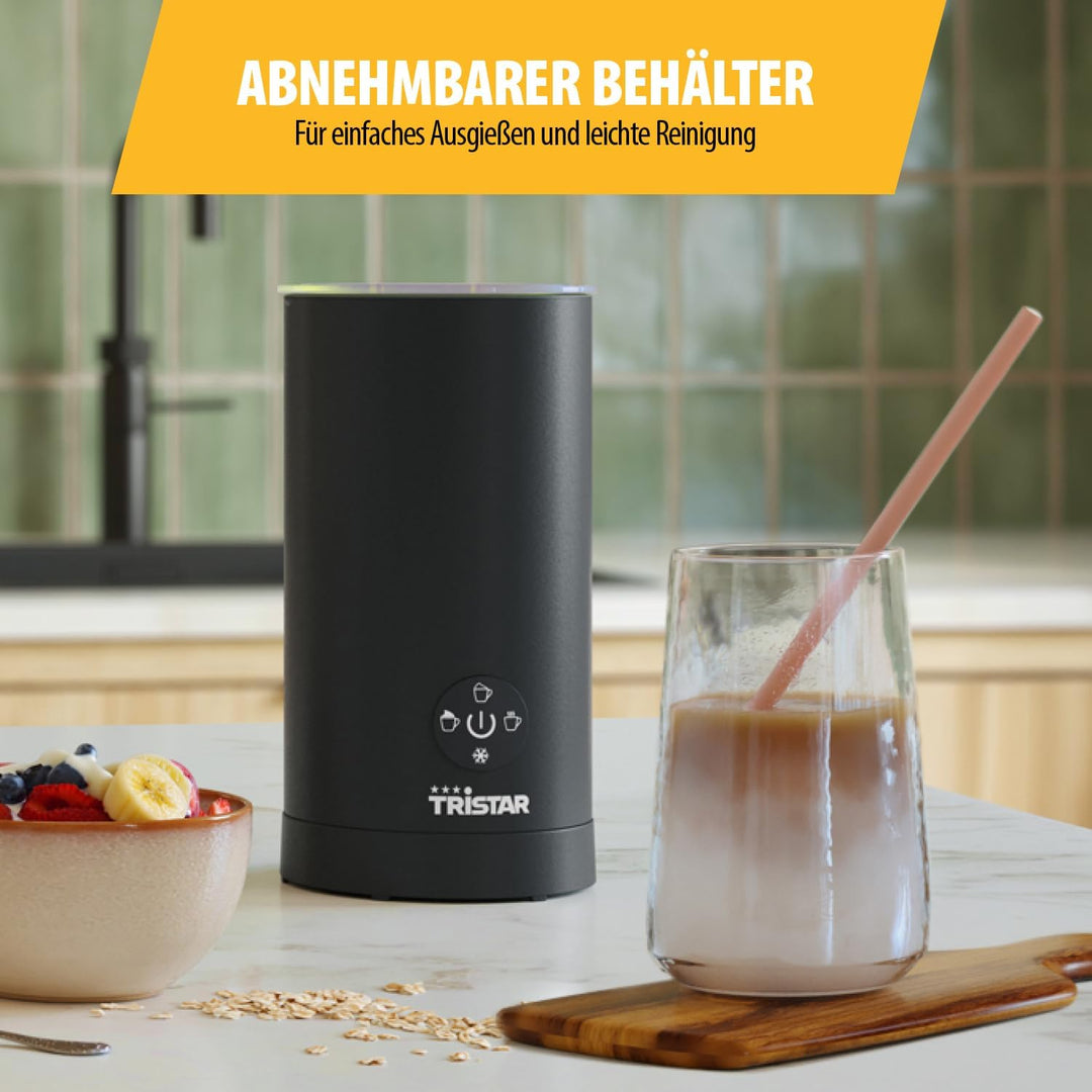 Tristar Milchaufschäumer, 4-in-1 Funktion, 500 W Leistung zum Erhitzen und Aufschäumen von Milch, Ei