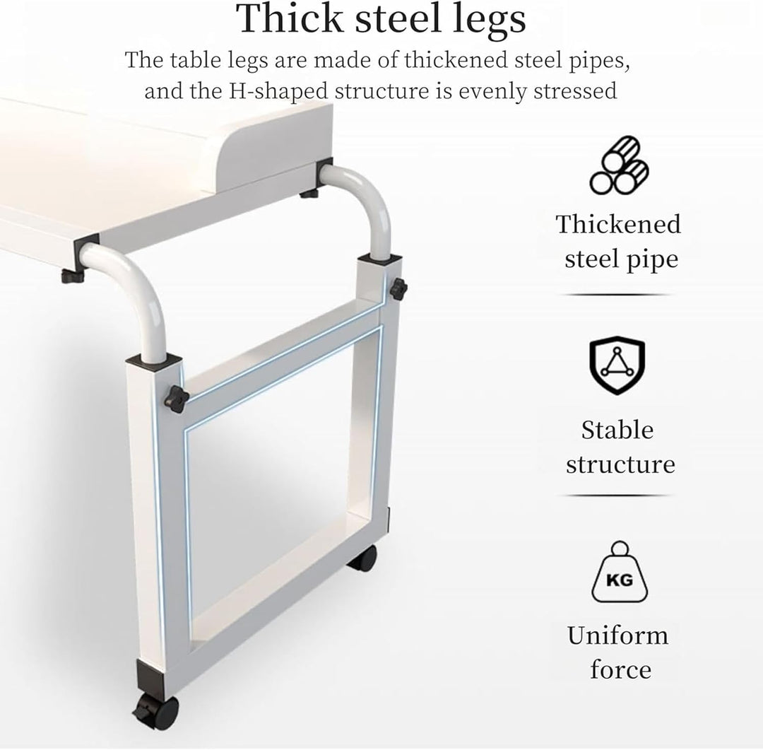 RCJCQSR Betttisch, Mobilitätstisch über Dem Bett, Laptoptisch Höhenverstellbar 65-95cm Mit Rollen, B