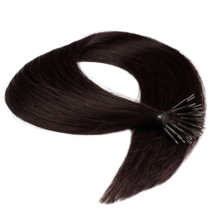 hair2heart Premium Nanoring Extensions Echthaar glatt - 25 Strähnen 0.8g 50cm 4/0 mittelbraun 50cm 2