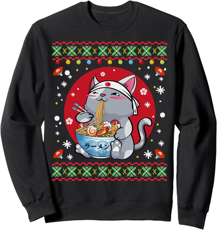 Ramen Cat Neko Anime Japanischer Hässlicher Weihnachtspullover Geschenk Sweatshirt