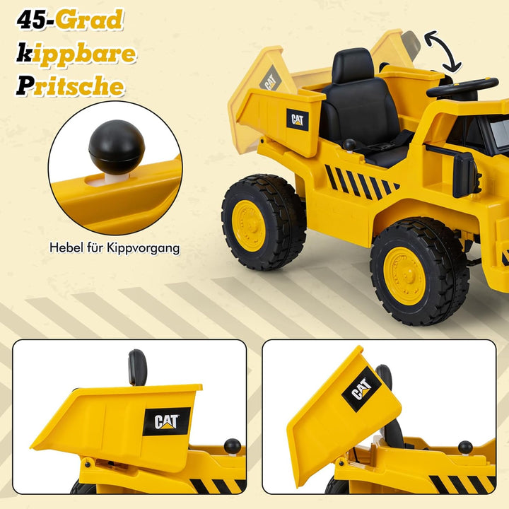 COSTWAY Caterpillar Elektroauto für Kinder, 12V Muldenkipper zum Draufsitzen mit Sandschaufel & Kipp