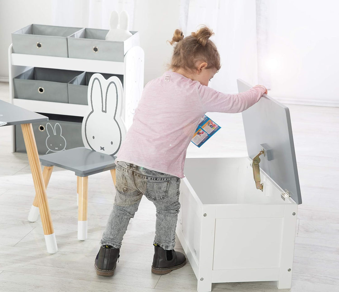 roba Spielzeugtruhe Miffy aus Holz, Spieltruhe für Kinder mit aufklappbarer Sitzfläche und Dämpfungs