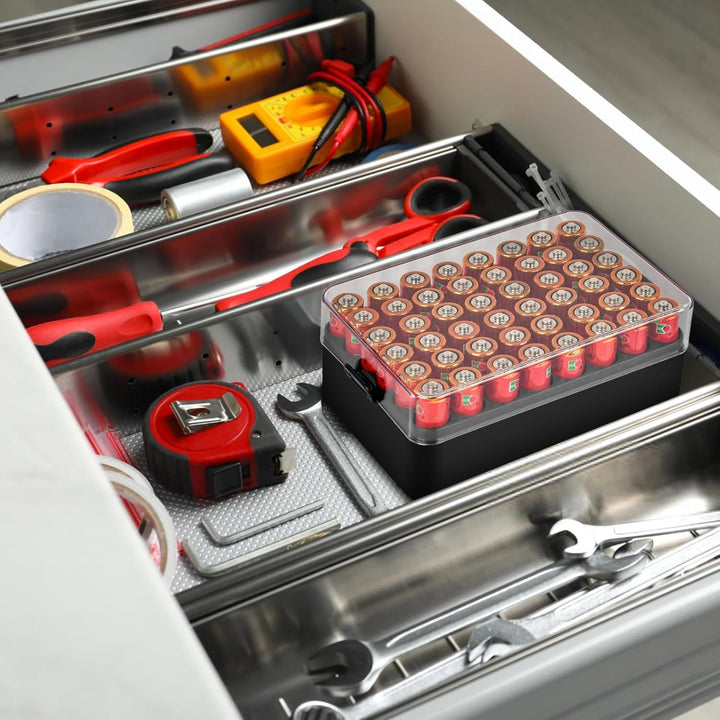 Batterie Organizer Aufbewahrungshülle, Kleine Batterie Tresor Box Container für 48 Stück AA-Batterie