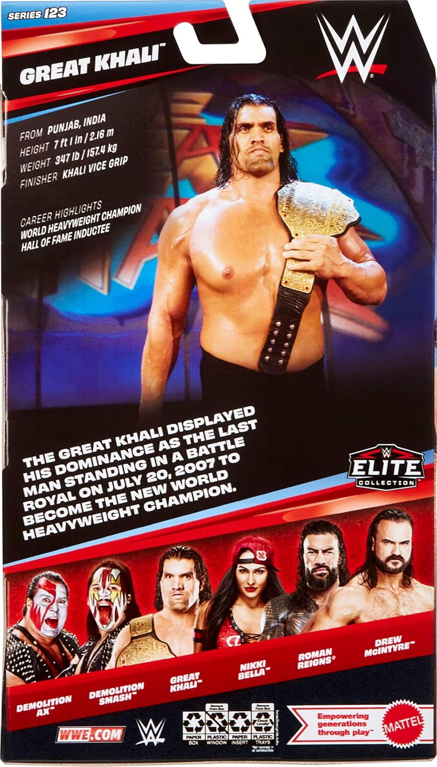 Mattel WWE Elite Actionfigur & Zubehör, Serie #123 Set, 15,2 cm grosses Sammlerstück Great Khali mit