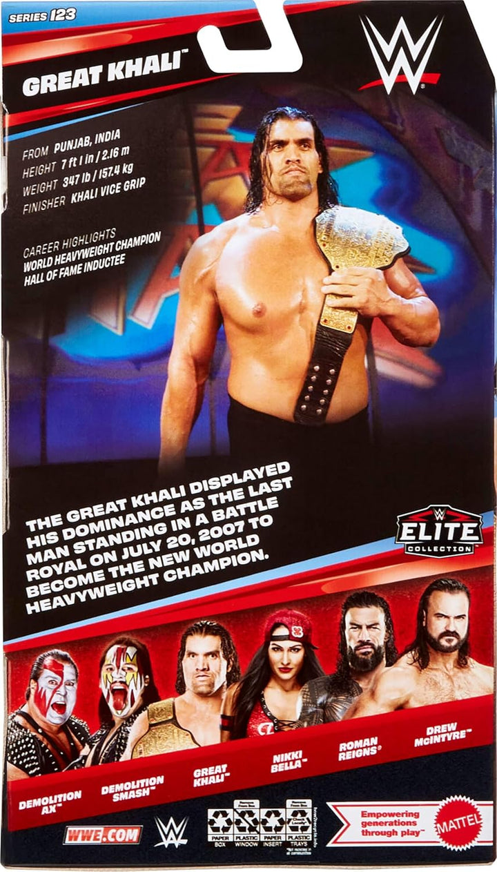 Mattel WWE Elite Actionfigur & Zubehör, Serie #123 Set, 15,2 cm grosses Sammlerstück Great Khali mit