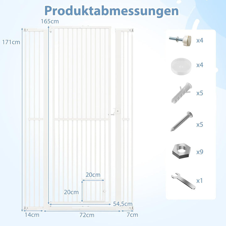 COSTWAY Türschutzgitter Hunde, Absperrgitter ganz hoch, 77-104 cm x 171 cm, Schutzgitter mit Kleiner