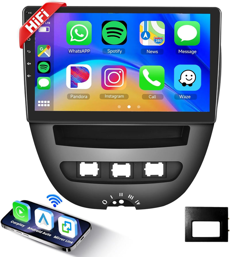 Hodozzy Carplay/Android Auto Android Autoradio 2 Din für Toyota Aygo/Peugeot 107/Citroen C1 2005-201