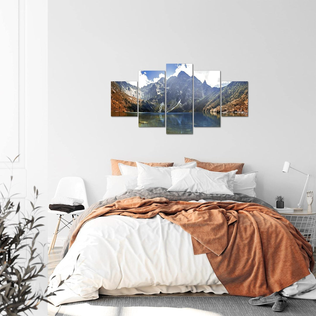 Runa Art Bild Schlafzimmer Wohnzimmer Berge Landschaft 5 Teilig Wasser Beige Grau Wandbilder auf Vli